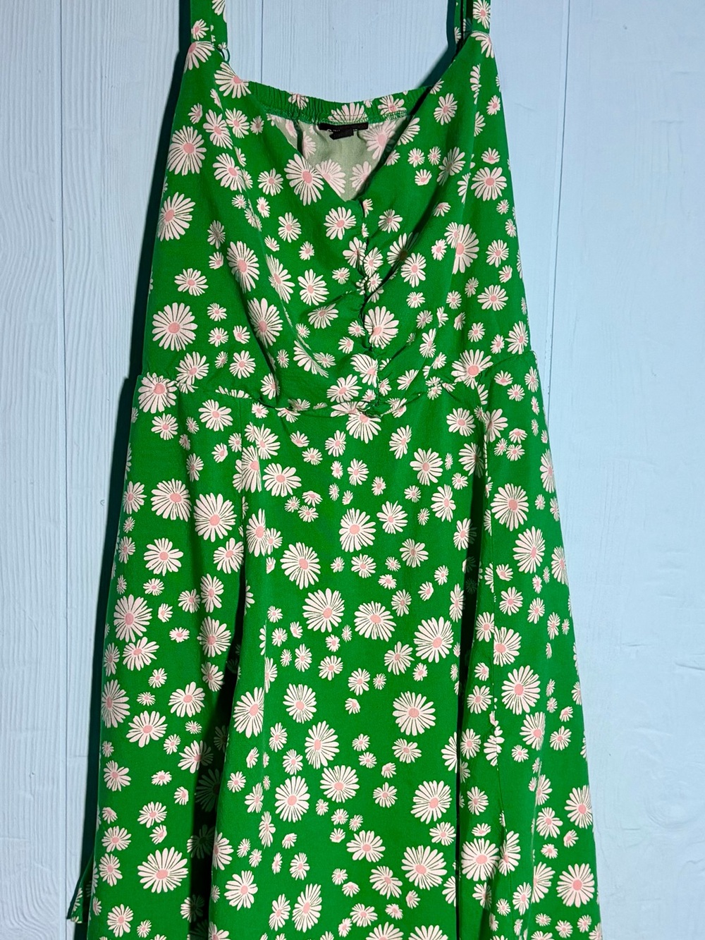 Green Floral Kids Dress with Pink Daisies with pockets